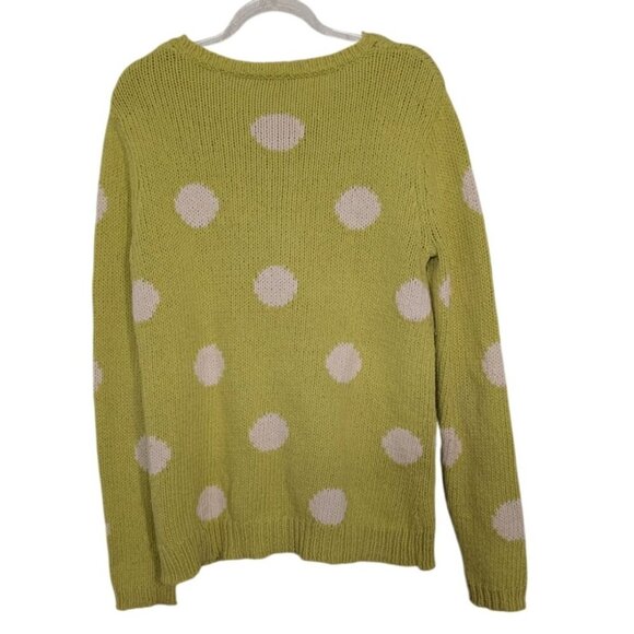 Garnet Hill Polka Dot Sweater Womens Size Small Chartreuse Yellow Knit Cotton - Picture 7 of 10